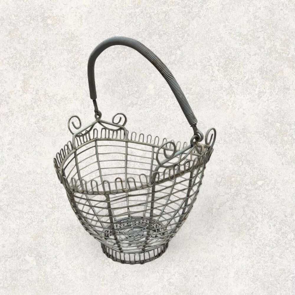 French Industrial Primitive Vintage Wire Decorative Egg Bowl Catch Basket